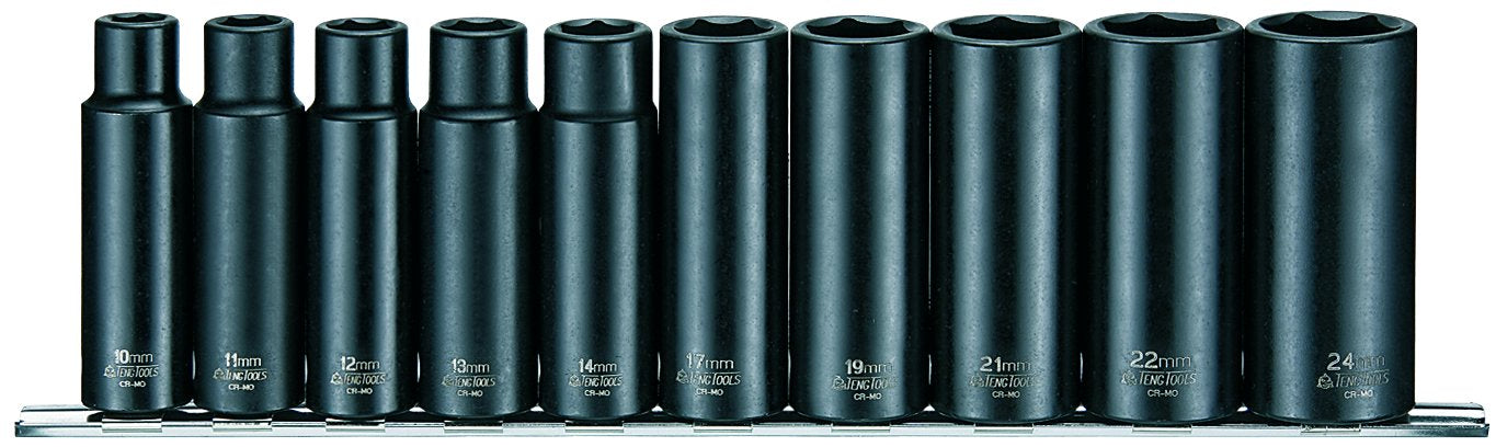 Impact sockets in set. With 3/8\' and 1/2\' □-drive. Teng Tools 9386 / 9126