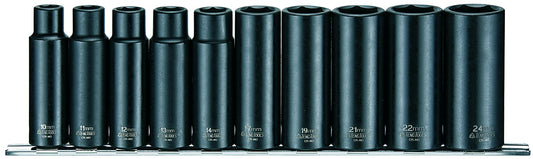 Impact sockets in set. With 3/8\' and 1/2\' □-drive. Teng Tools 9386 / 9126